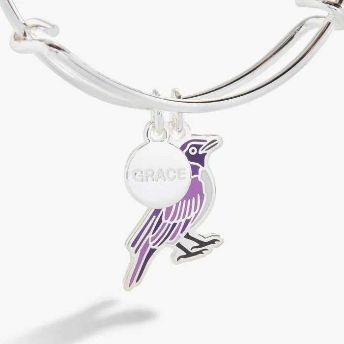 Iconic Women Alex And Ani Grace039 Violet Backed Starling Charm Bangle Silver