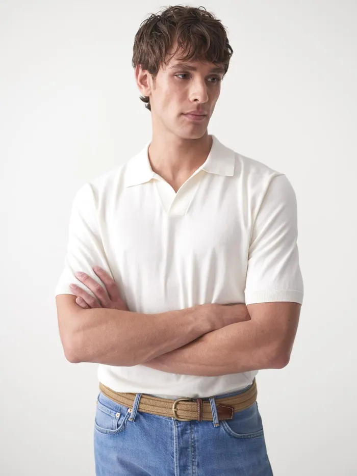 JMclaughlin Amalfi Short Sleeve Polo Egret White Men Polos