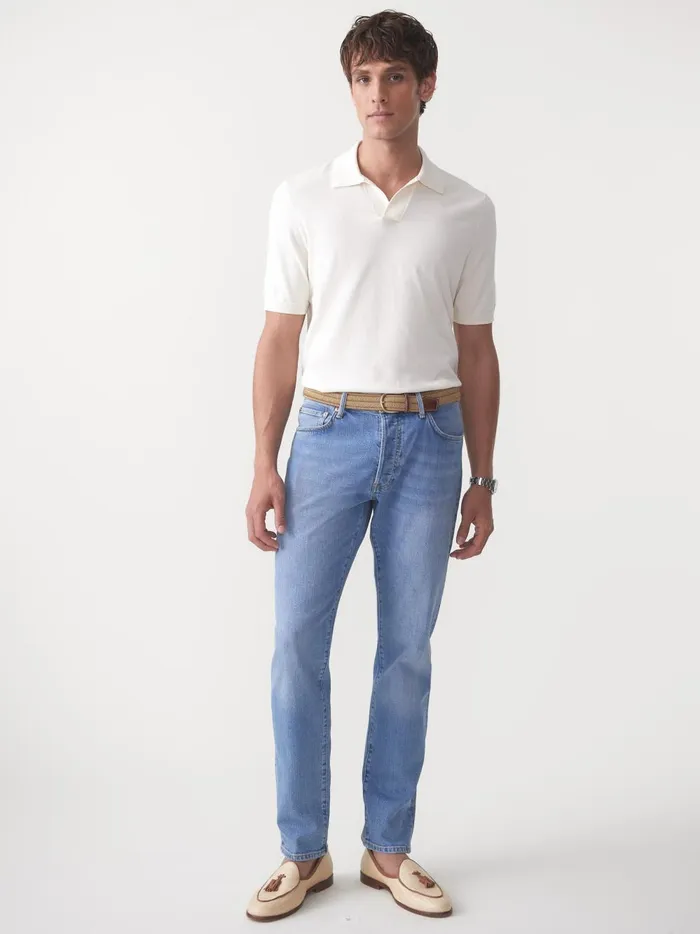 JMclaughlin Amalfi Short Sleeve Polo Egret White Men Polos