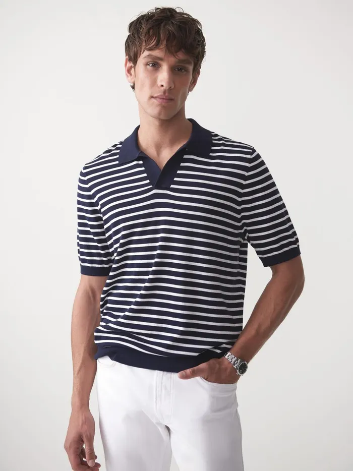 JMclaughlin Amalfi Short Sleeve Polo In Stripe Navyegret White Men Polos