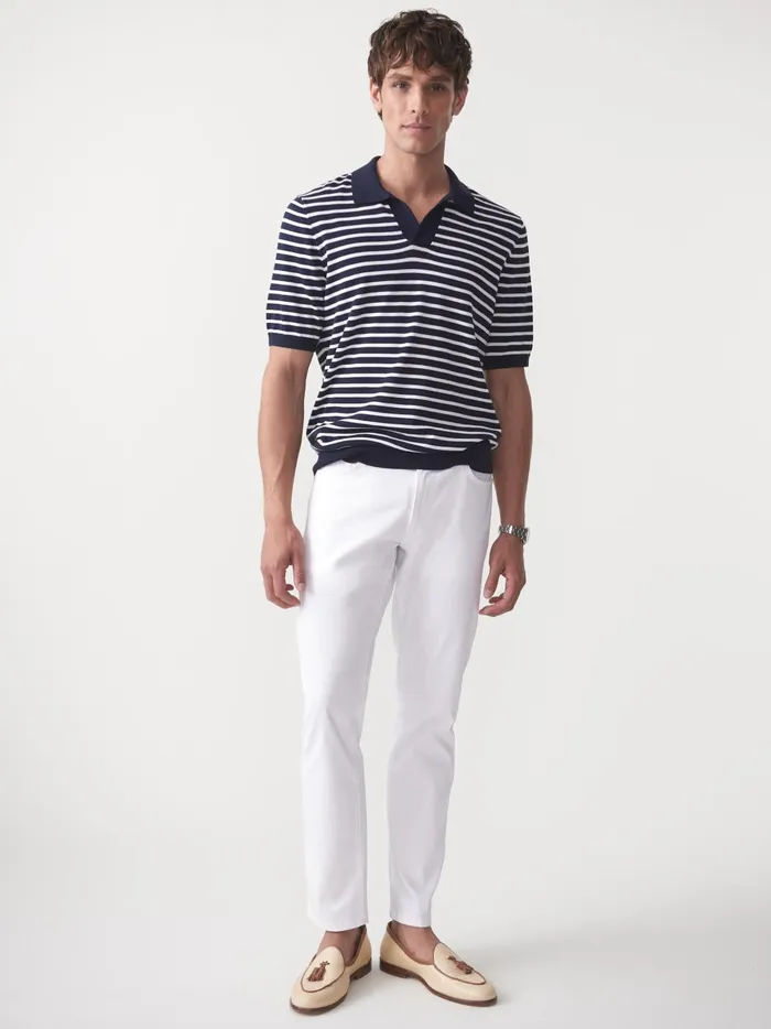 JMclaughlin Amalfi Short Sleeve Polo In Stripe Navyegret White Men Polos