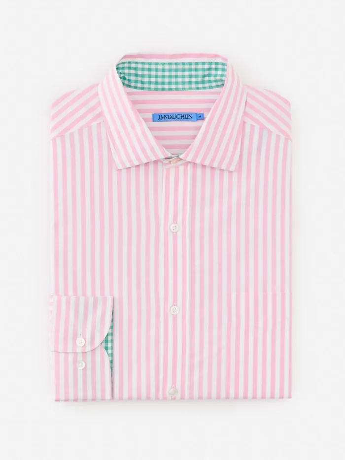 JMclaughlin Club Classic Fit Shirt In Bengal Stripe Pinkwhite Men Shirts