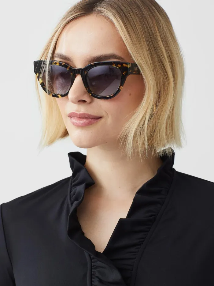 JMclaughlin Durham Ruffle Top Black Women Shirts and Tops