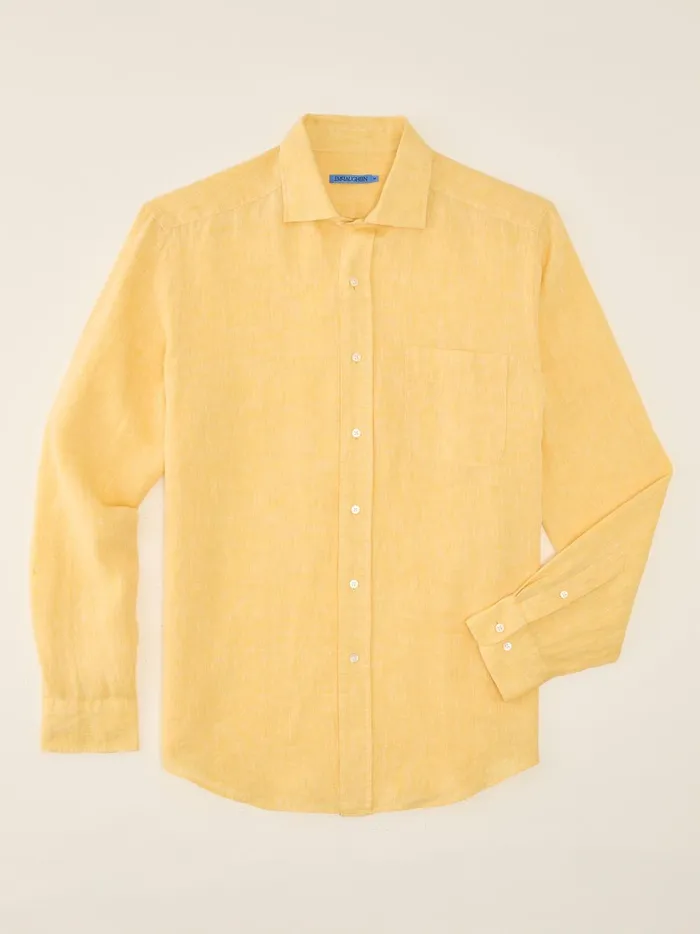 JMclaughlin Gramercy Classic Fit Linen Shirt Yellow Men Shirts