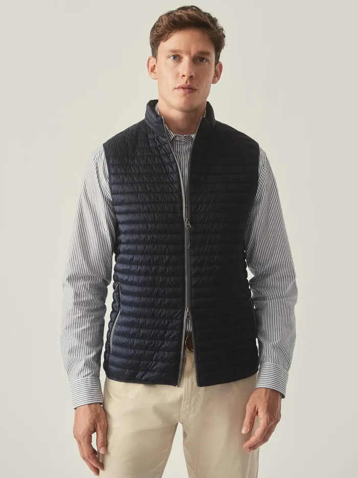 JMclaughlin Traveler Quilted Vest Navy Men Jackets and Outerwear