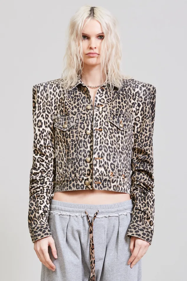 Jackets and Coats R13 Women Kelsey Shirring Jacket 8211 Tyler Leopard
