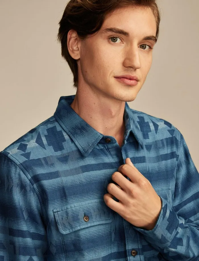 Jacquard Double Weave Humboldt Long Sleeve Shirt Blue Jacquard Men Lucky Brand Shirts and Tops