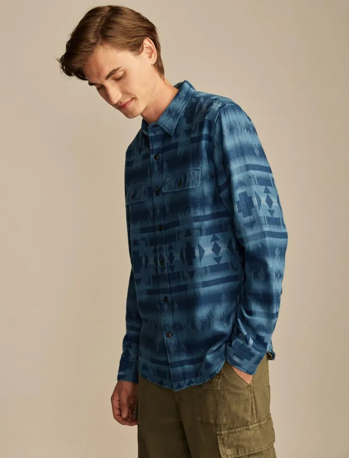 Jacquard Double Weave Humboldt Long Sleeve Shirt Blue Jacquard Men Lucky Brand Shirts and Tops