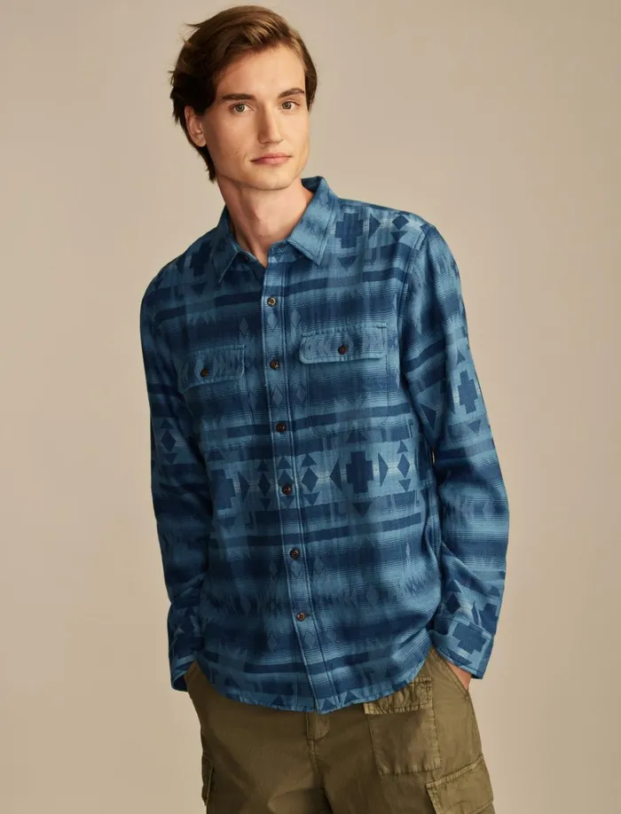Jacquard Double Weave Humboldt Long Sleeve Shirt Blue Jacquard Men Lucky Brand Shirts and Tops