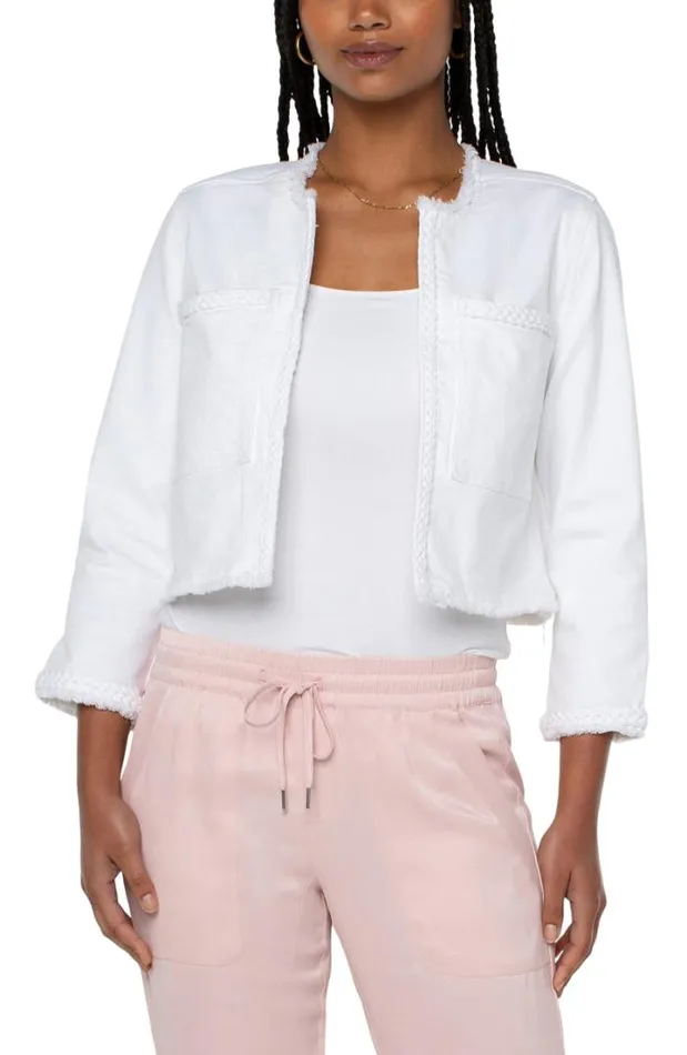 JEAN JACKETS Women Liverpool Los Angeles CROPPED BRAIDED DENIM JACKET Bright White JEAN JACKETS Women Liverpool Los Angeles CROPPED BRAIDED DENIM JACKET Bright White