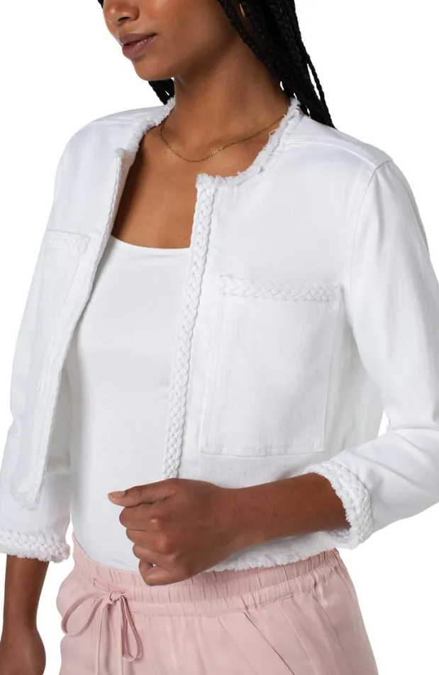 JEAN JACKETS Women Liverpool Los Angeles CROPPED BRAIDED DENIM JACKET Bright White