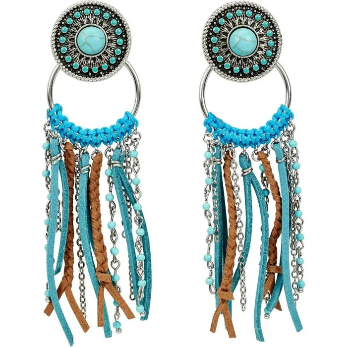 Jewelry Women Justin Boots Concho Earrings With Fringe Turquoise