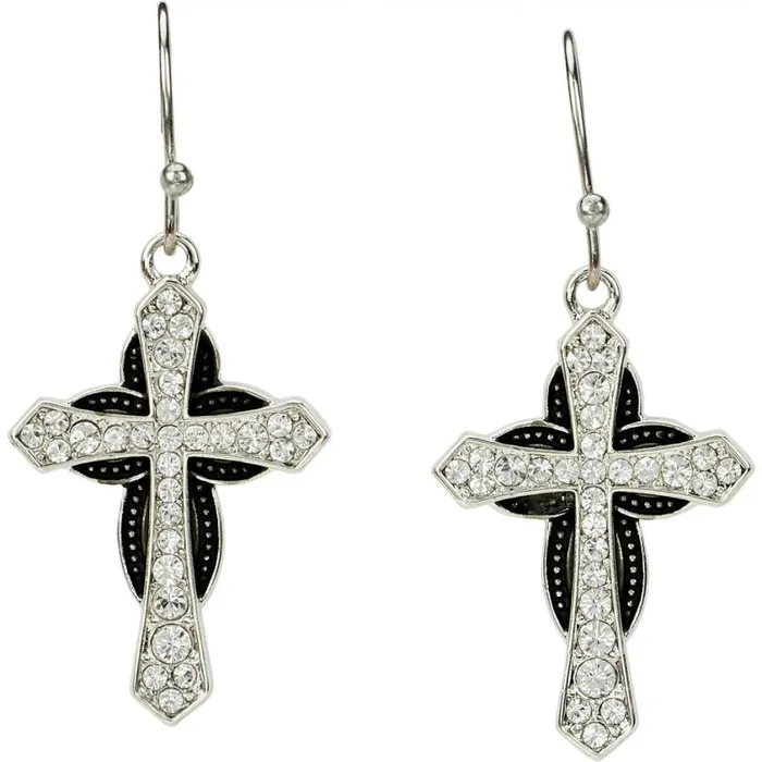 Jewelry Women Justin Boots Cross Earrings Silver 040grey041