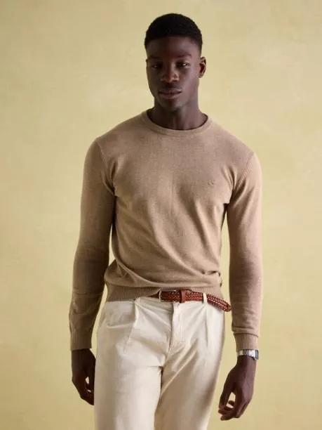 Jumpers and Knitwear Men Joules Light Brown Crew Neck Knitted Jumper