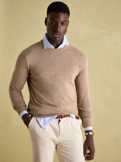 Jumpers and Knitwear Men Joules Light Brown Crew Neck Knitted Jumper
