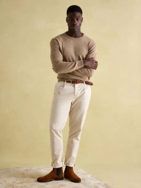 Jumpers and Knitwear Men Joules Light Brown Crew Neck Knitted Jumper