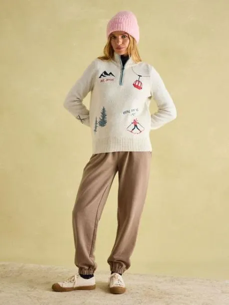 Jumpers and Knitwear Women Joules Cream Quarter Zip Ski Jumper