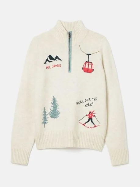 Jumpers and Knitwear Women Joules Cream Quarter Zip Ski Jumper