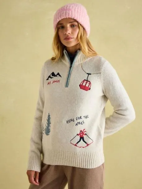 Jumpers and Knitwear Women Joules Cream Quarter Zip Ski Jumper
