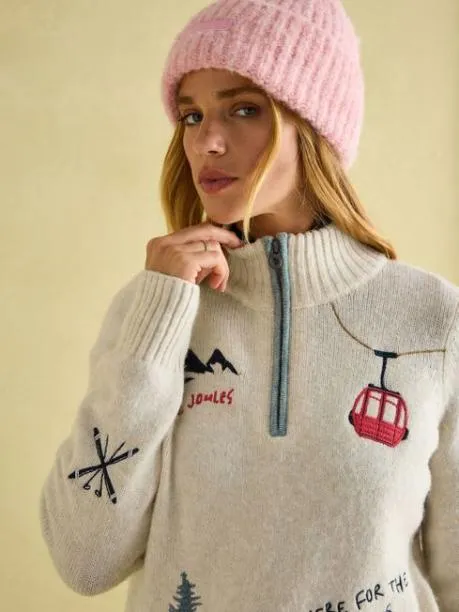 Jumpers and Knitwear Women Joules Cream Quarter Zip Ski Jumper