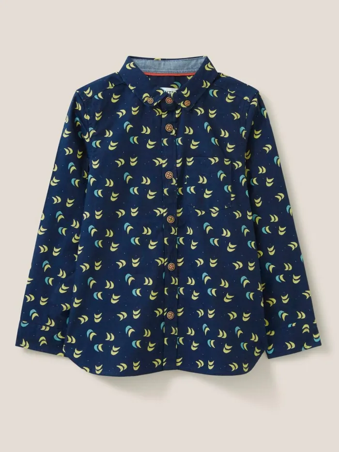 Kids White Stuff Shirts Moon Printed Shirt Navy Print