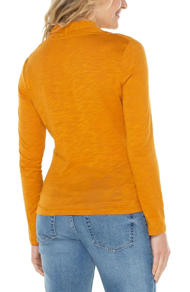 KNIT TOPS Women Liverpool Los Angeles LONG SLEEVE WRAP FRONT SLUB KNIT TOP Rich Gold
