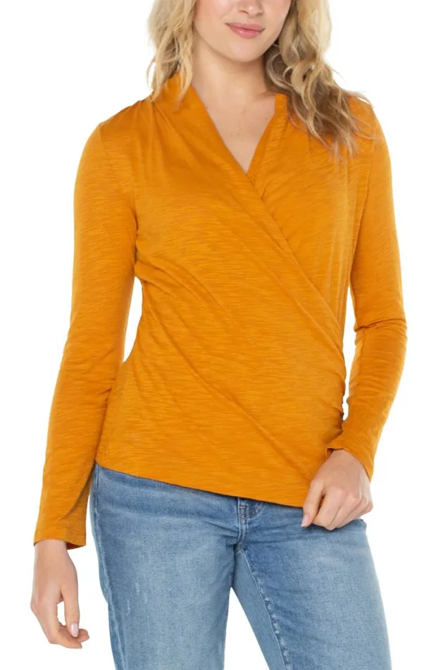 KNIT TOPS Women Liverpool Los Angeles LONG SLEEVE WRAP FRONT SLUB KNIT TOP Rich Gold