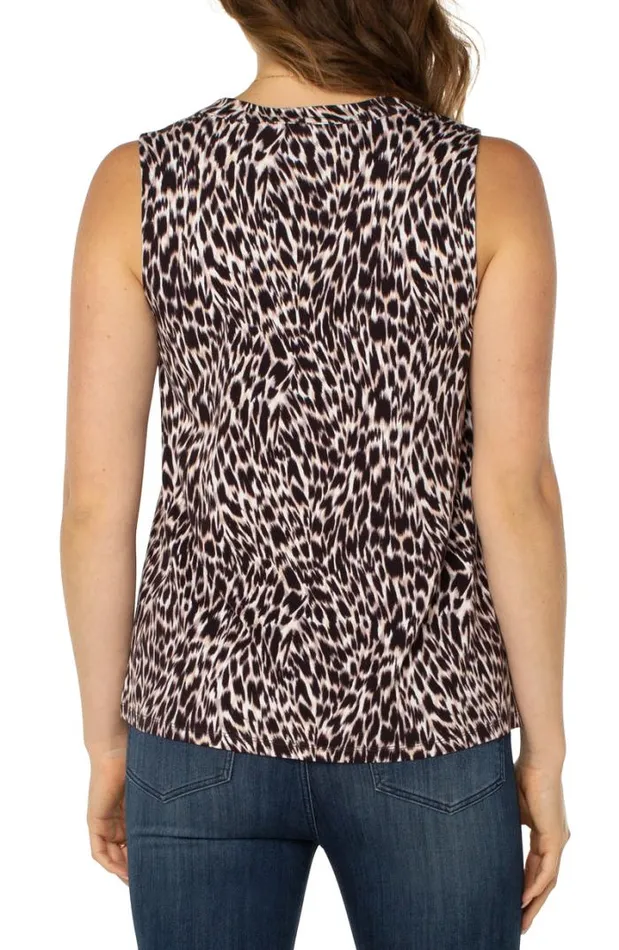 KNIT TOPS Women Liverpool Los Angeles SLEEVELESS VNECK KNIT TOP Painterly Animal Print