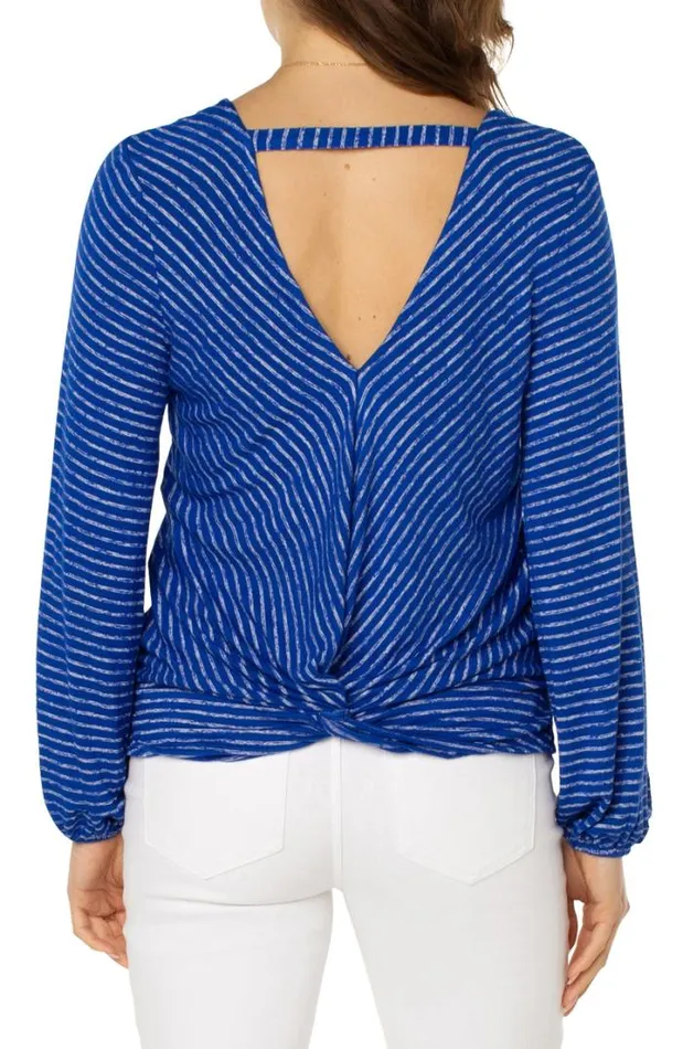 KNIT TOPS Women Liverpool Los Angeles TWIST BACK LONG SLEEVE KNIT Bombshell Blue Stripe
