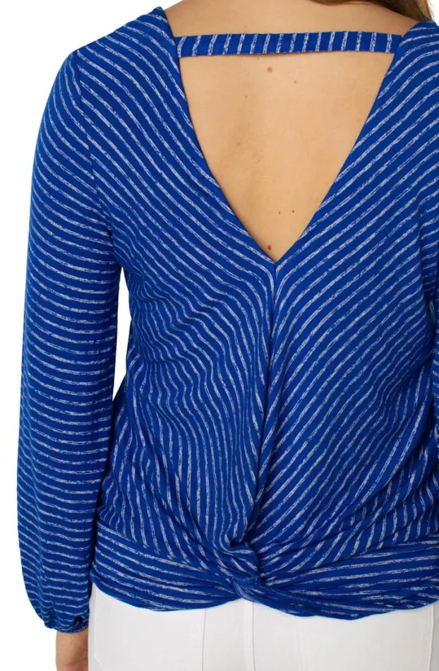 KNIT TOPS Women Liverpool Los Angeles TWIST BACK LONG SLEEVE KNIT Bombshell Blue Stripe