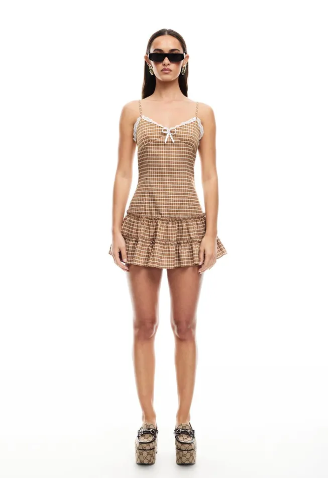 Lioness Fashion YVES MINI DRESS Chocolate Check Women Dresses