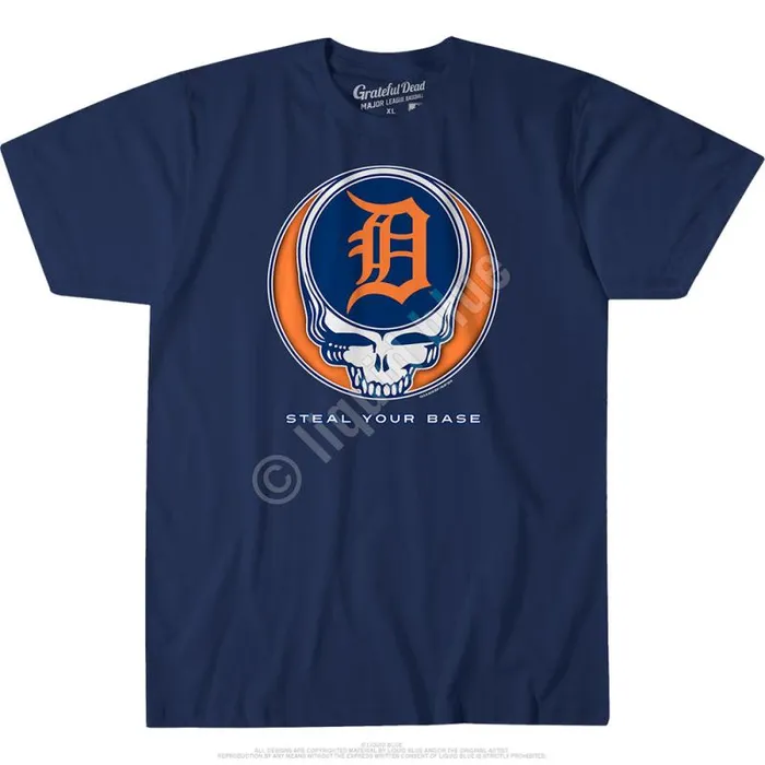 Liquid Blue Athletic TShirt Men Detroit Tigers Steal Your Base Navy Athletic TShirt