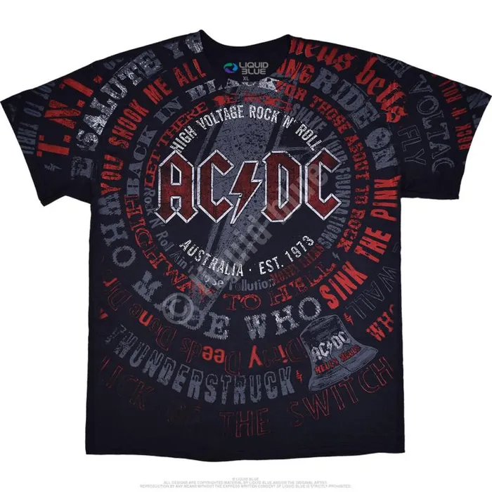 Liquid Blue TShirt Men ACDC Songs Black TShirt