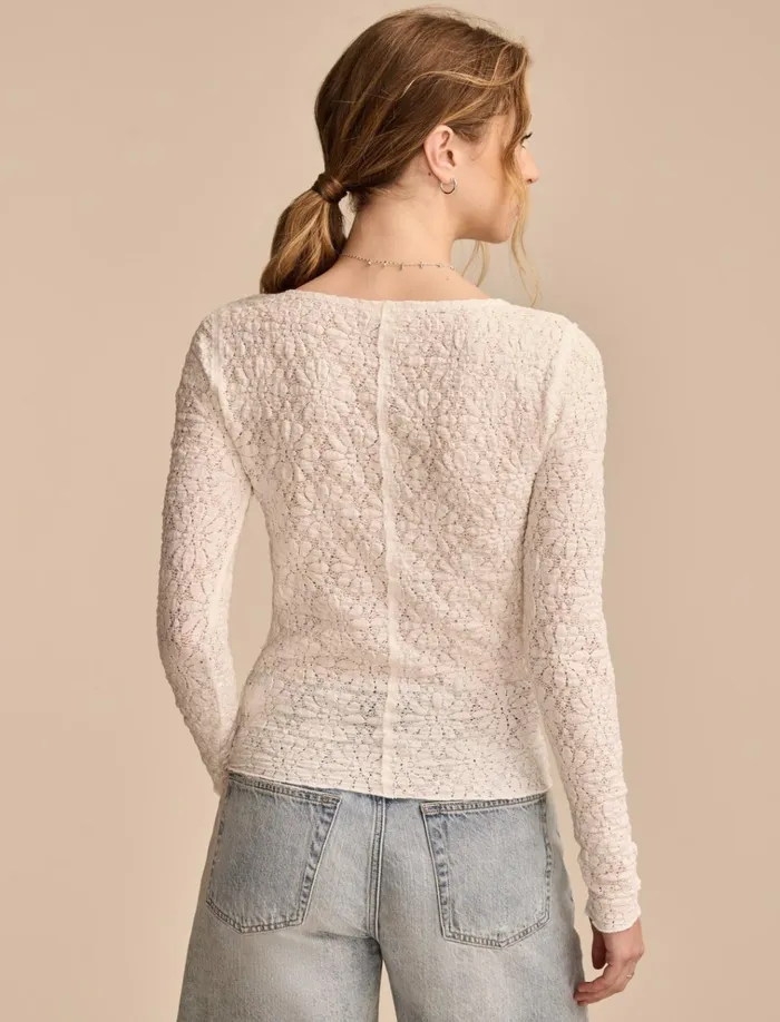 Long Sleeve Textured Top Bright White Women Lucky Brand Knit Tops
