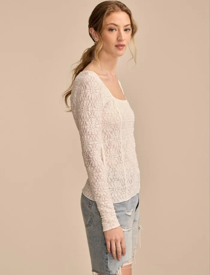 Long Sleeve Textured Top Bright White Women Lucky Brand Knit Tops