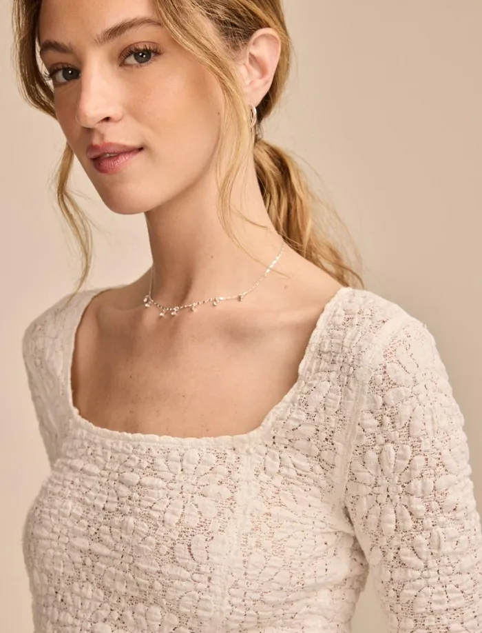 Long Sleeve Textured Top Bright White Women Lucky Brand Knit Tops