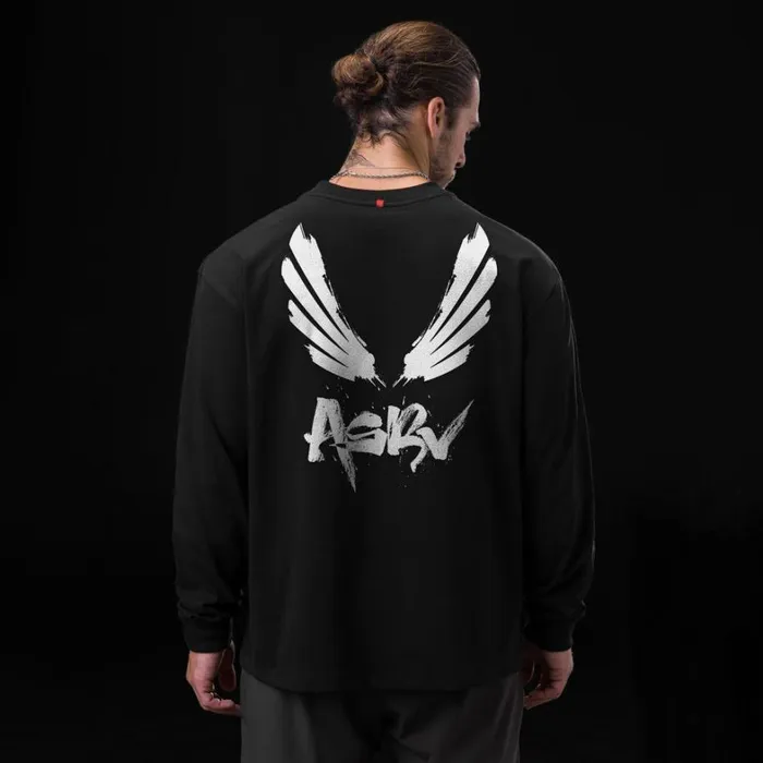 Long Sleeves Men ASRV Tech Essential Relaxed Long Sleeve Black 034brush Wingsasrv034