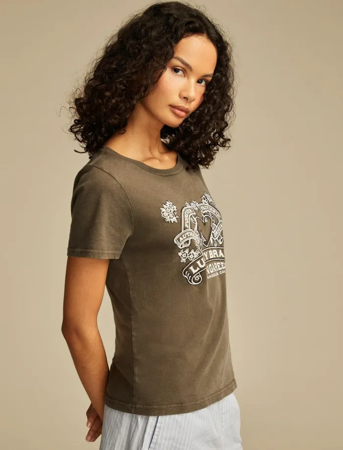 Lucky Forever Faithful Classic Crew Black Olive Women Lucky Brand Graphic Tees