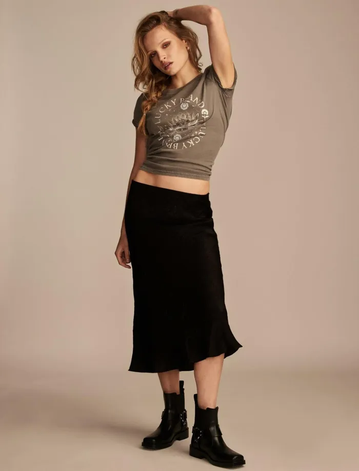 Lucky Lotus Classic Crew Gunmetal Women Lucky Brand Graphic Tees