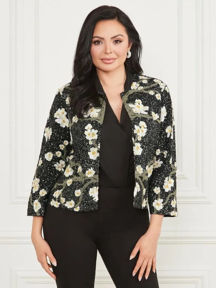 Marciano Precious Embroidered Sequin Jacket Blossom Black Cave Embr Women Jackets Marciano Precious Embroidered Sequin Jacket Blossom Black Cave Embr Women Jackets