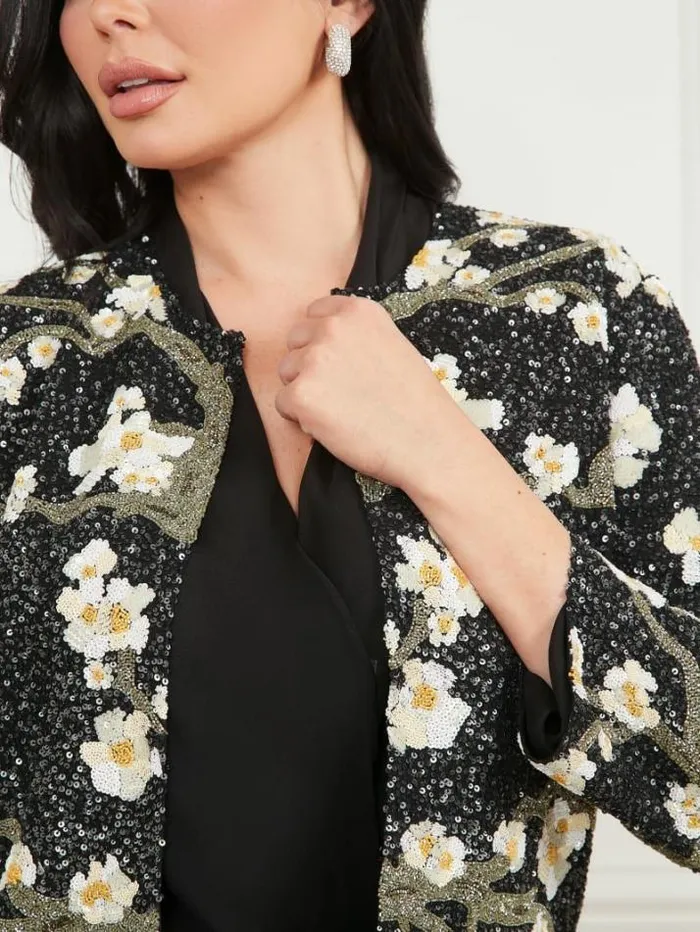 Marciano Precious Embroidered Sequin Jacket Blossom Black Cave Embr Women Jackets