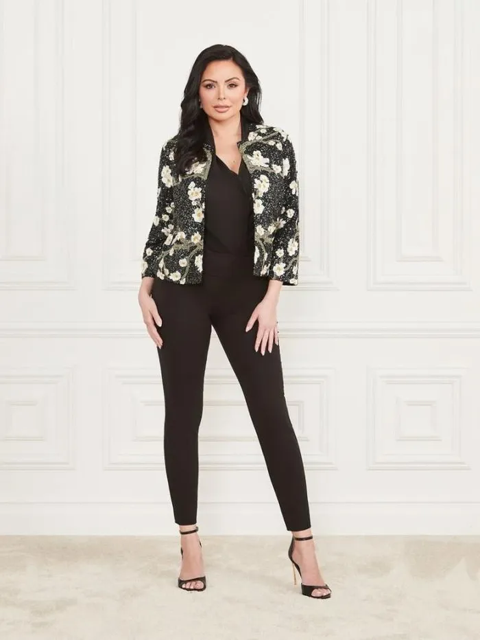 Marciano Precious Embroidered Sequin Jacket Blossom Black Cave Embr Women Jackets