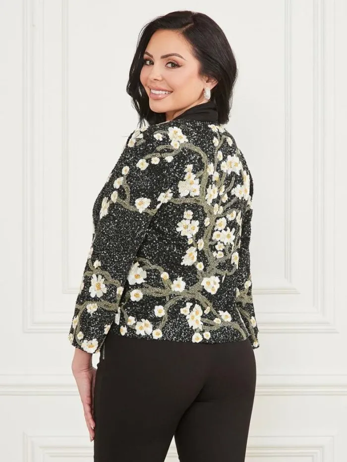Marciano Precious Embroidered Sequin Jacket Blossom Black Cave Embr Women Jackets