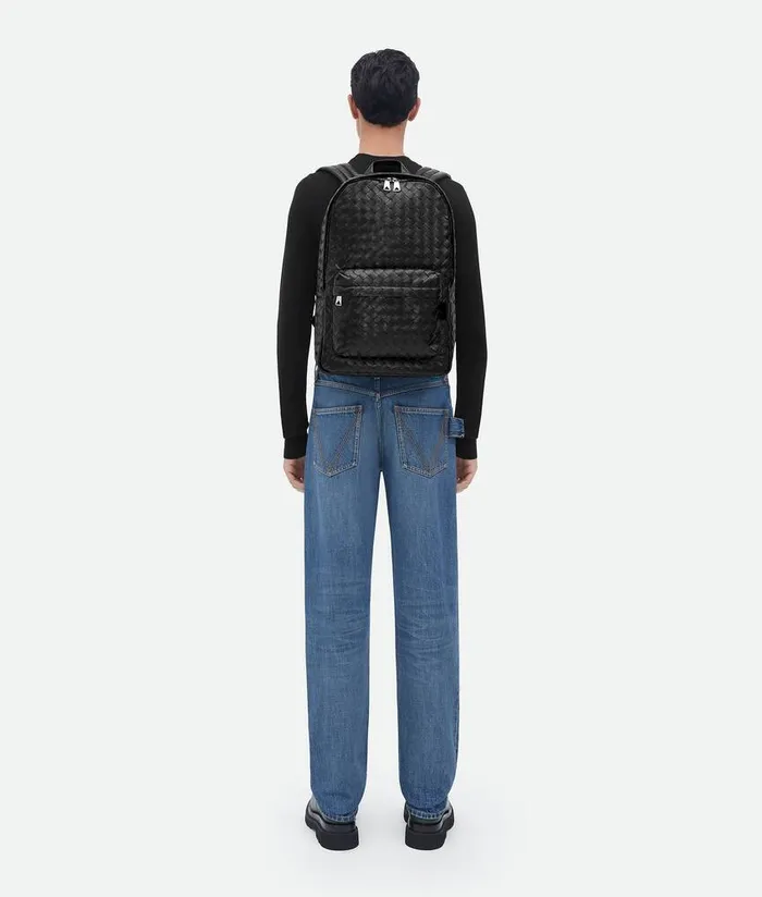 Men Bottega Veneta Backpack Intrecciato Backpack Black