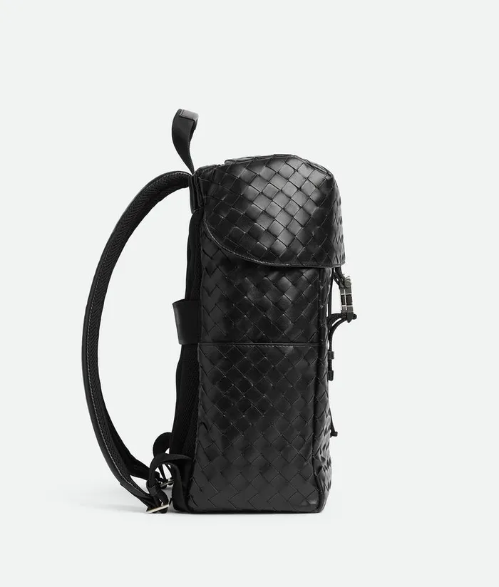 Men Bottega Veneta Backpack Intrecciato Flap Backpack Black