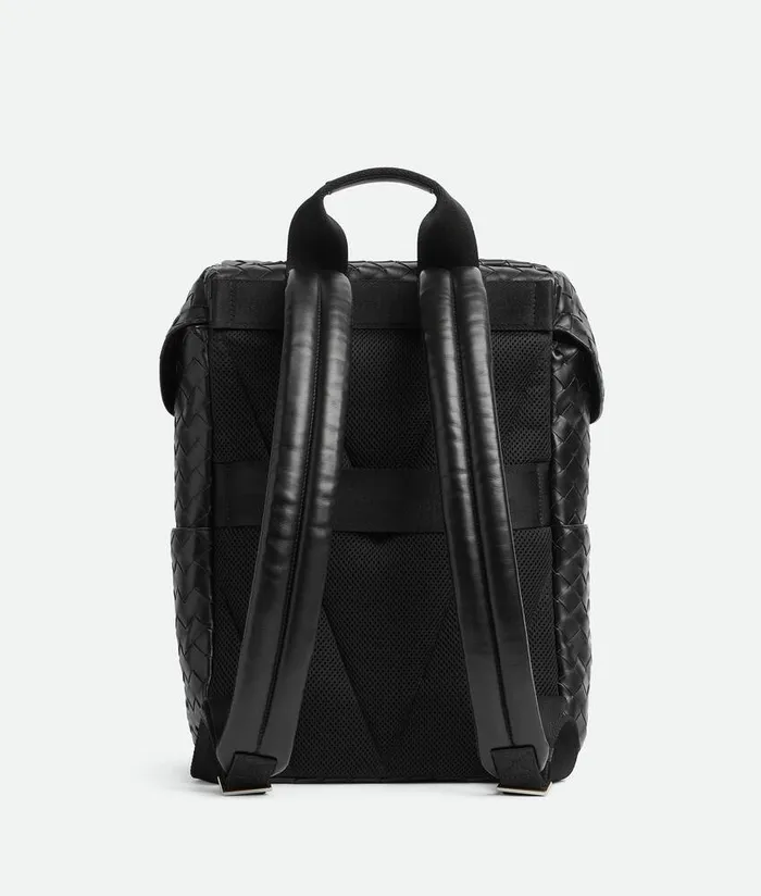 Men Bottega Veneta Backpack Intrecciato Flap Backpack Black