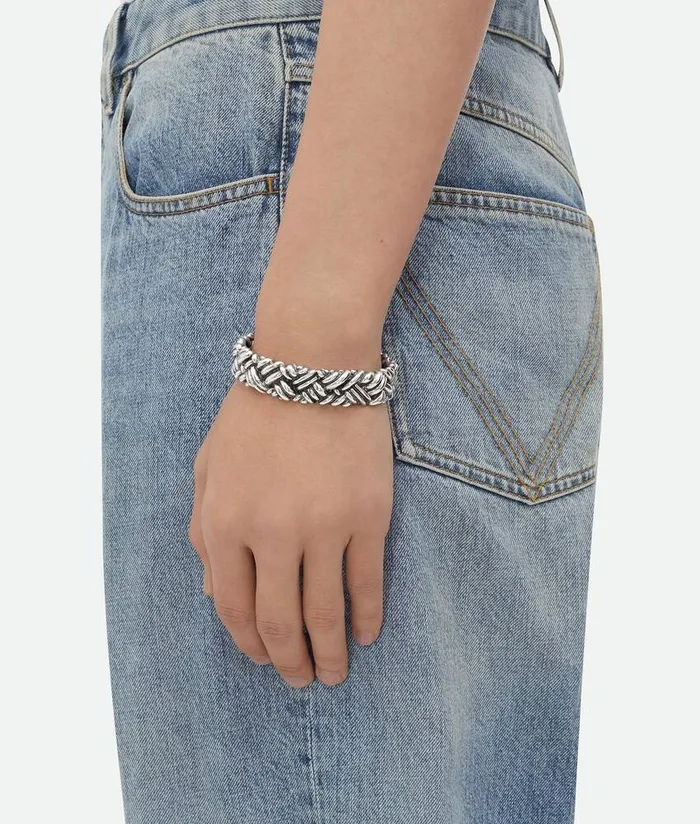 Men Bottega Veneta Bracelets Intreccio Medium Cuff Bracelet Silver