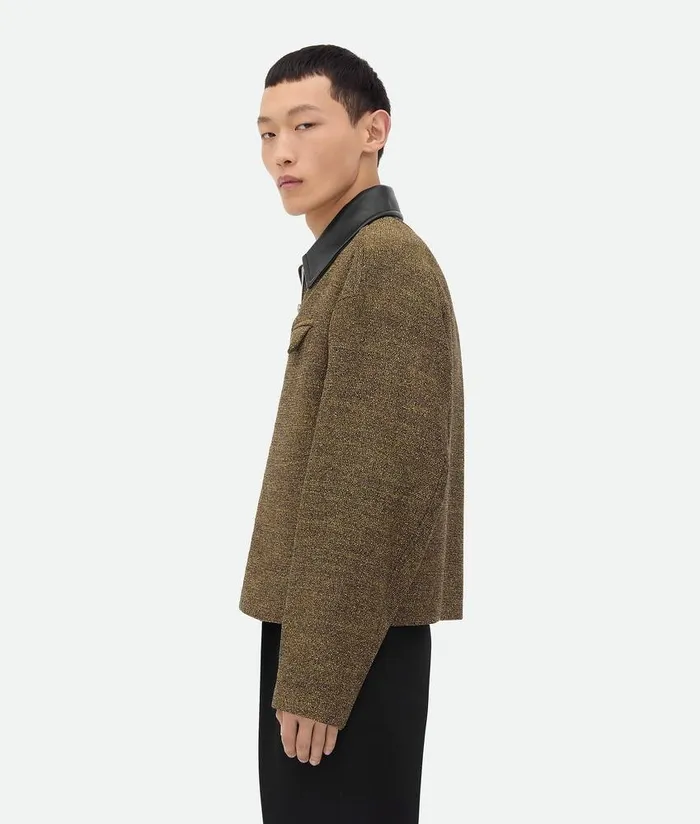 Men Bottega Veneta Jackets Cotton Frise Blouson Flaxbeigeblack
