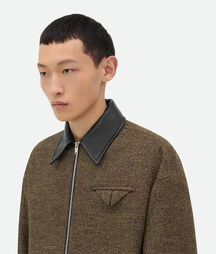 Men Bottega Veneta Jackets Cotton Frise Blouson Flaxbeigeblack