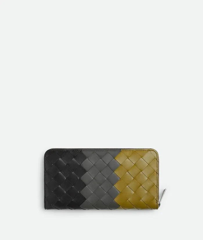 Men Bottega Veneta Long Wallets Intrecciato Zip Around Wallet Fondantlapillilimonite